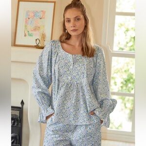 NWT Piyama Florence long sleeve & pants Sleep Set in Floret Blue Womens S cotton